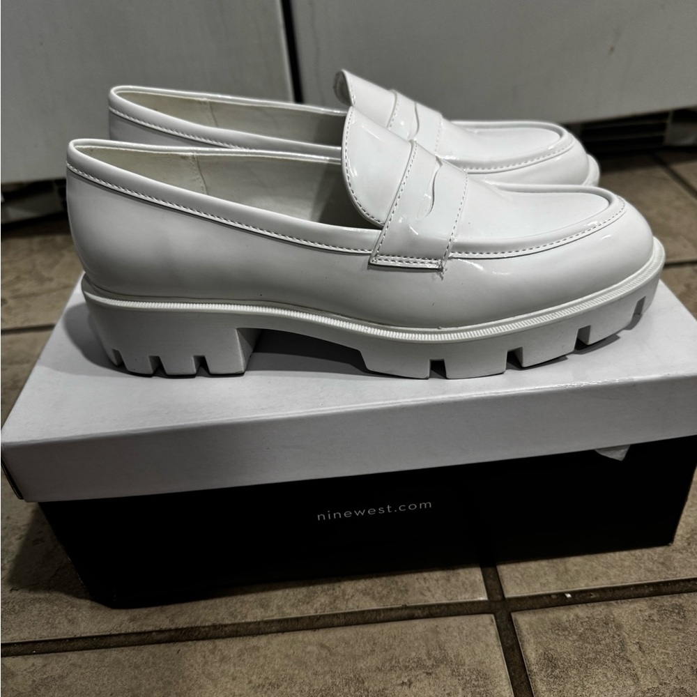 Nine West Glossy White Loafers